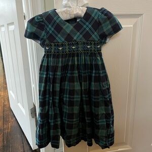 Edgehill Collection Navy and Green Plaid Dress with smocking details 18 months